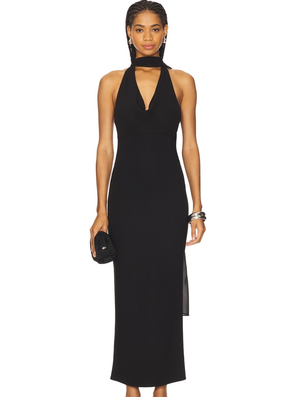 MAJORELLE Black Halter Maxi Dress with Choker Neck